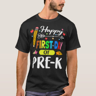 Camiseta Feliz Primeiro Dia De Pré-Kg Adorável 1rua De Pr