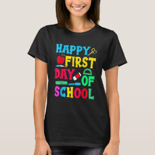 Camiseta Feliz Primeiro Dia De Professora Encantada De Volt