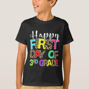 Camiseta Feliz Primeiro Dia Do 3º Ano Leopardo De Volta à E