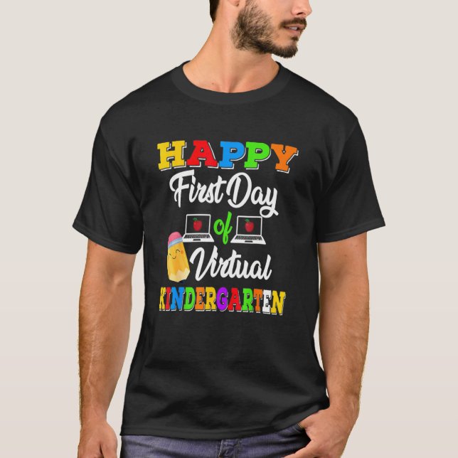 Camiseta Feliz Primeiro Dia Do Jardim De Infância Virtual O (Frente)