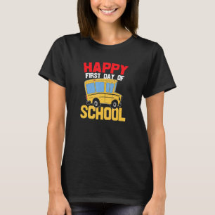 Camiseta Feliz Primeiro Dia do Ônibus Escolar Amarelo