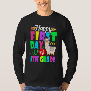 Camiseta Feliz Primeiro Dia Do Quinto Ano Lhama De Volta à 