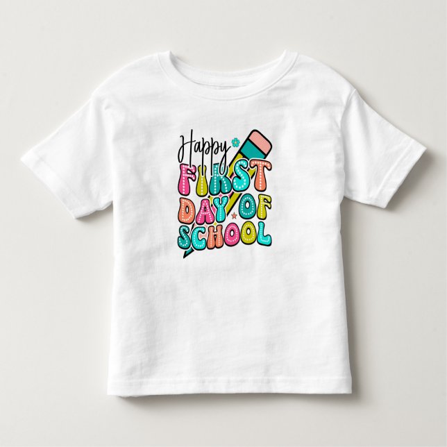 Camiseta Feliz primeiro dia na escola (de volta à escola) (Frente)