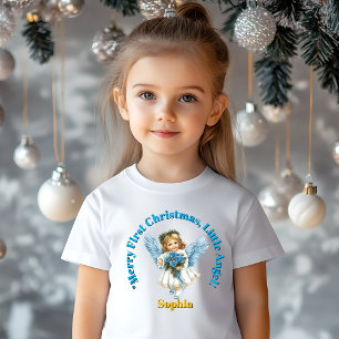 Camiseta Feliz Primeiro Natal Pequeno Nome do Anjo Presente