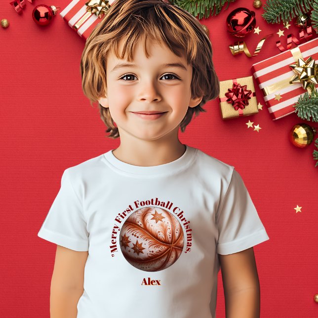 Camiseta Feliz Primeiro Presente de Natal de Futebol (Criador carregado)