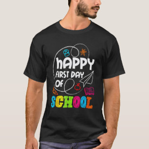Camiseta Feliz Primeiro Professor Aluno Jardim de Infância 