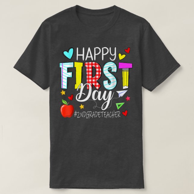 Camiseta Feliz Professor do 1º Dia do segundo Bem-vindo (Frente do Design)