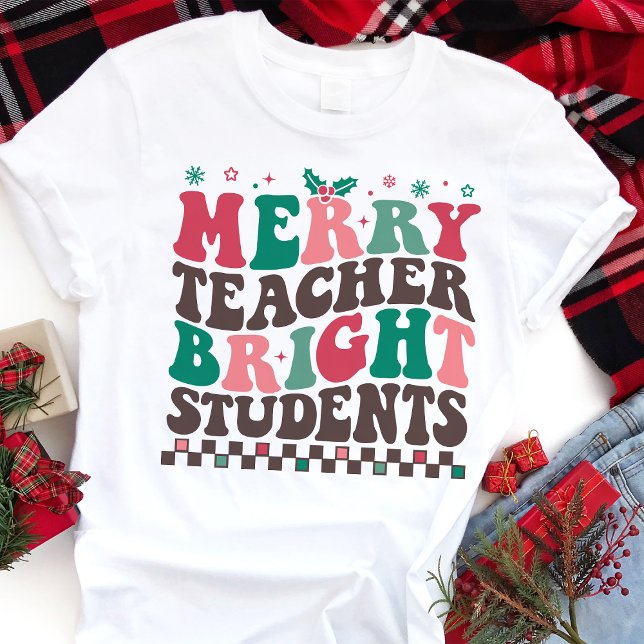 Camiseta Feliz Professora Brilhante Estudantes Retrô Natal (Criador carregado)