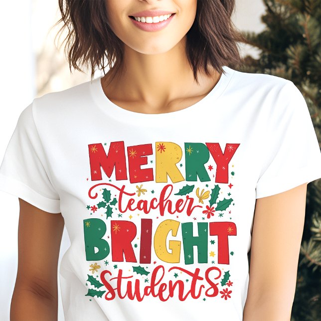 Camiseta Feliz Professora Brilhante, Natal (Criador carregado)