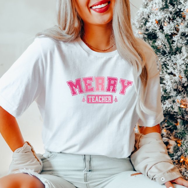 Camiseta Feliz Professora Rosa de Natal (Criador carregado)
