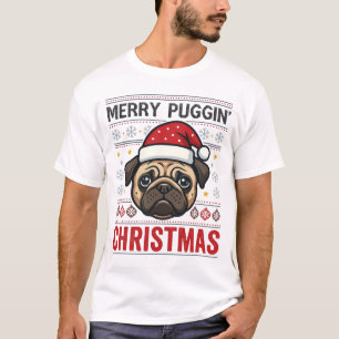 Camiseta Feliz Pug de Natal Design Puggin
