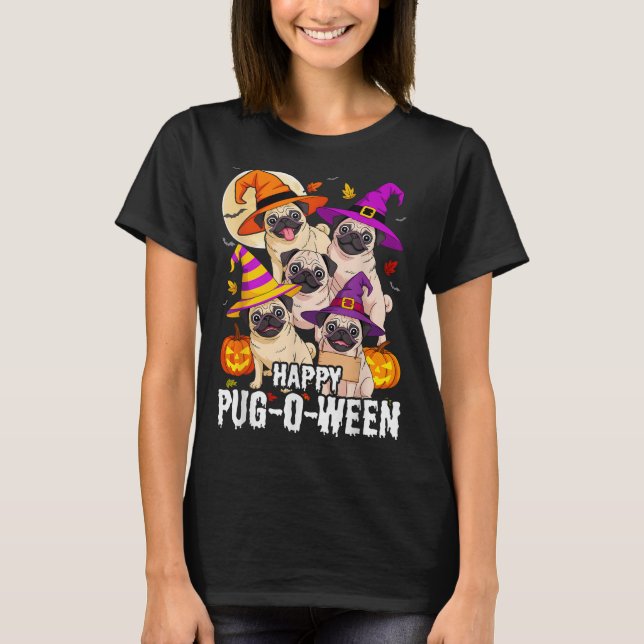 Camiseta Feliz Pug-o-entre Pug Halloween Cães Cute Men Wome (Frente)