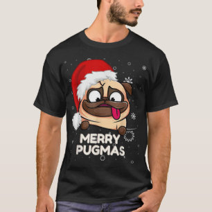Camiseta Feliz Pugmas Cute Pug Cachorro Feio de Natal Doce 
