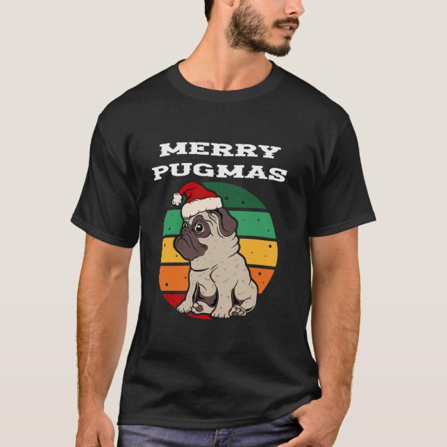 Camiseta Feliz Pugmas Engraçado Cachorro de Natal Pug (Frente)