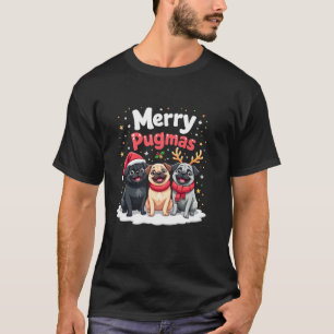 Camiseta Feliz Pugmas Natal Família Pajama Cachorro PJS Eng