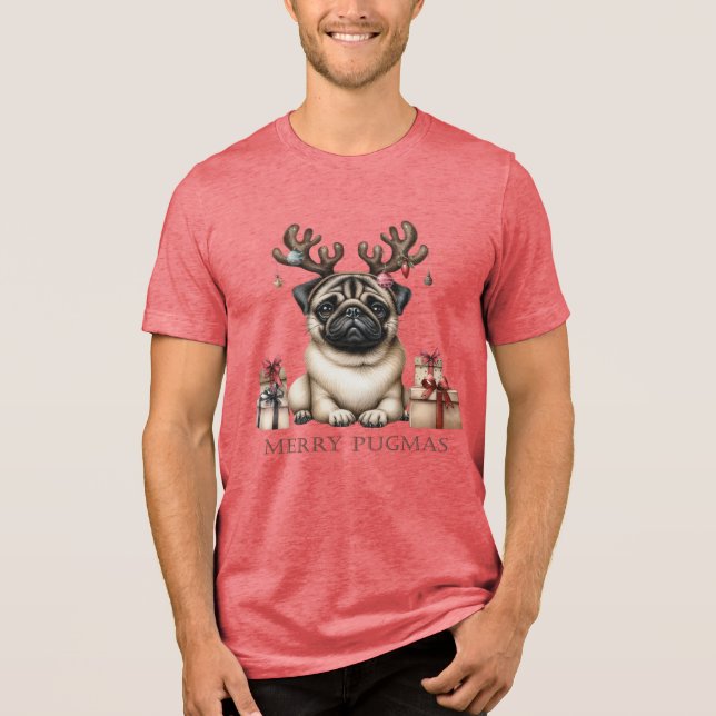 Camiseta Feliz Pugmas Natal Pet Pug Cachorro Festivo (Frente)