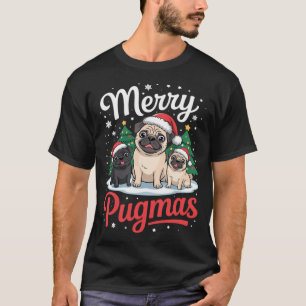 Camiseta Feliz Pugmas Papai Noel Rena Pugs Cão Natal