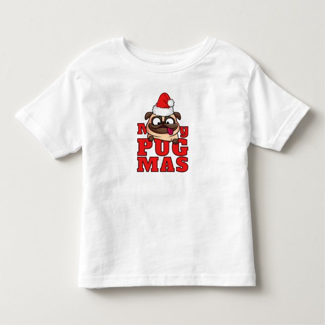 Camiseta Feliz Pugmas Papais noeis bonitos Pug Toddler T-sh (Frente)