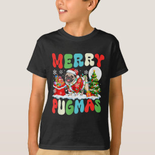 Camiseta Feliz Pugmas Papais noeis de Natal Pug Costume Col