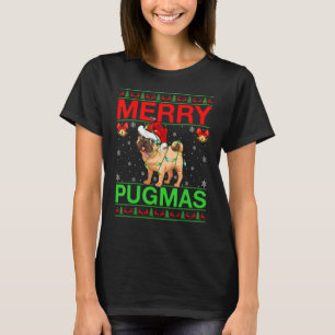Camiseta Feliz Pugmas Pug Cão Iluminação Natal Pug Papai No
