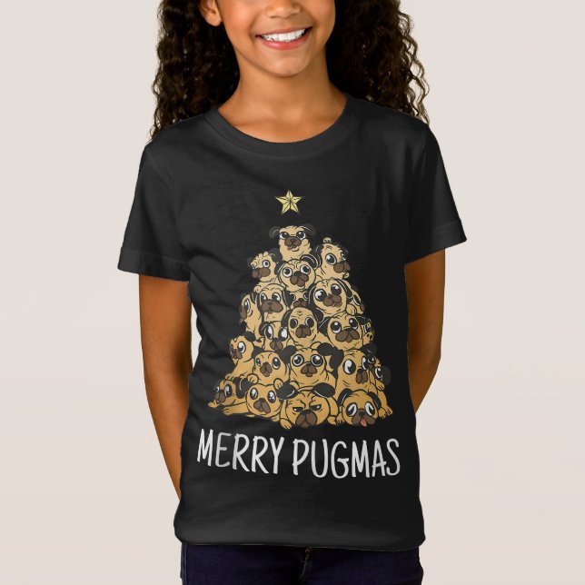 Camiseta Feliz Pugmas Pug Natal Cachorro Papais noeis Xmas  (Frente)