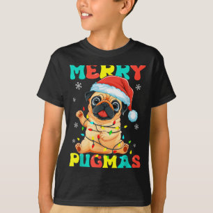 Camiseta Feliz Pugmas Pug Natal Papai Noel Pug Xmas Luzes D