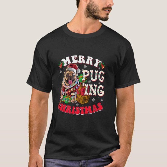Camiseta Feliz Pugnando Papais noeis De Cachorro De Natal P (Frente)