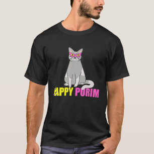 Camiseta Feliz Purim Cat Engraçado Figurino Judeu Feriado 