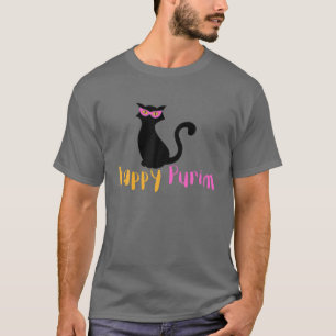 Camiseta Feliz Purim Cat Engraçado Figurino Judeu Feriado