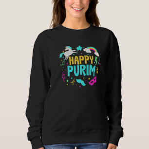 Camiseta Feliz Purim Idea Crianças Unicorn Hebraico Jewis