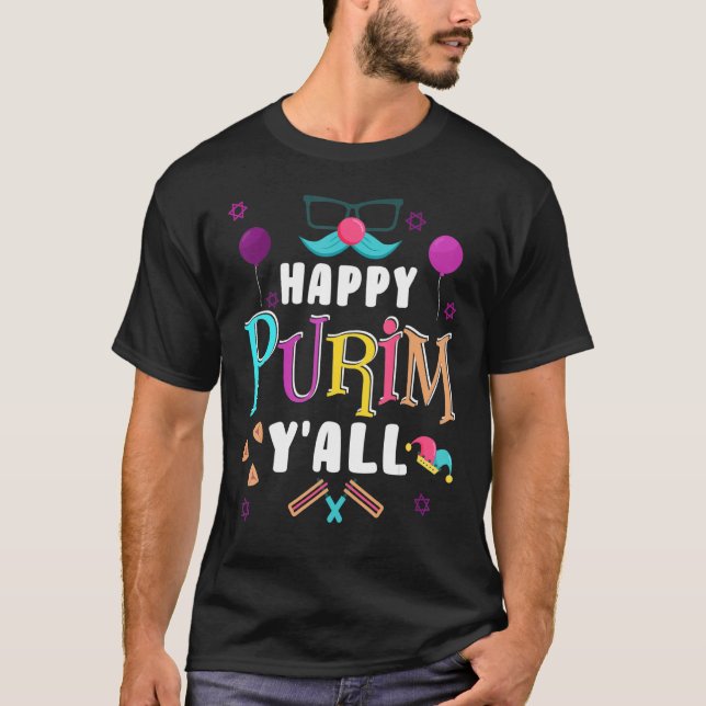 Camiseta Feliz Purim Todos os Feriados Judeus Figurino Engr (Frente)