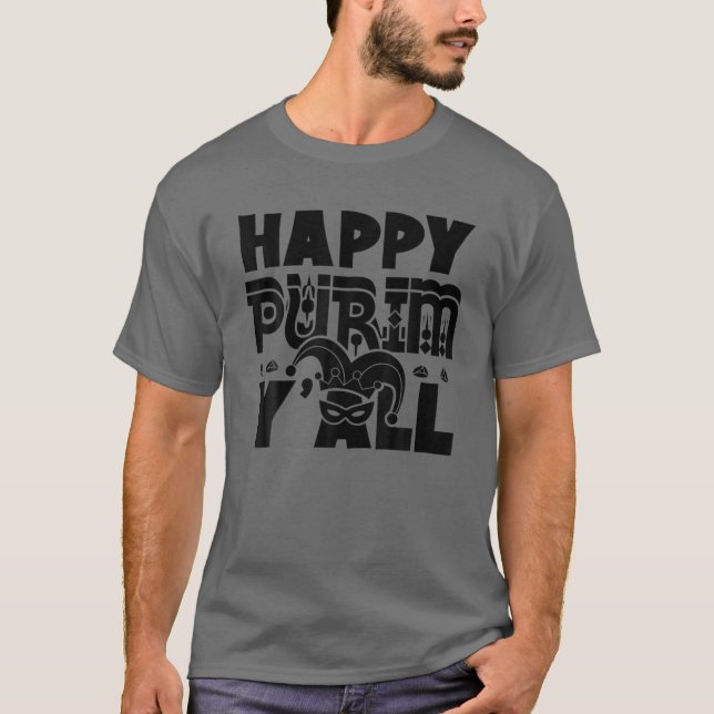 Camiseta Feliz Purim, vocês, judeus, Feriado, Figurino Engr (Frente)