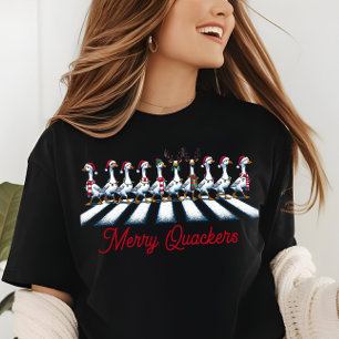 Camiseta Feliz Quackers Pato de Natal Engraçado Festivo