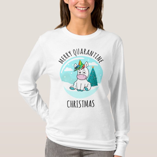 Camiseta Feliz Quarantine Christmas Unicorn (Frente)