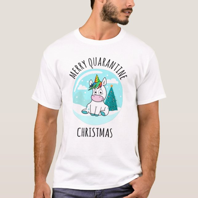 Camiseta Feliz Quarantine Christmas Unicorn (Frente)