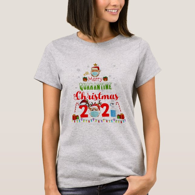 Camiseta Feliz Quarantine Natal 2021 Família de pijamas (Frente)