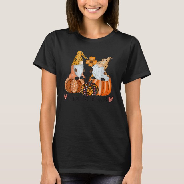 Camiseta Feliz Queda Bendito Gnomos Pumpkins Leopard Padrão (Frente)