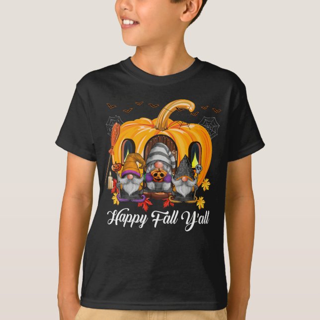 Camiseta Feliz Queda Equipe Gnomo Pumpkin Autumn Gnomos (Frente)