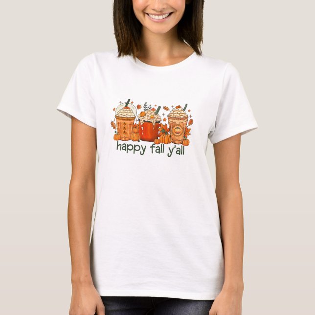Camiseta Feliz Queda, Outono e Pumpkin Spice (Frente)