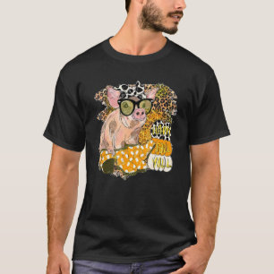 Camiseta Feliz Queda Todos Os Porcos Com Óculos Colar Leopa