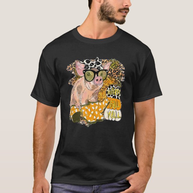 Camiseta Feliz Queda Todos Os Porcos Com Óculos Colar Leopa (Frente)