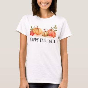 Camiseta Feliz Queda Ya vai abóboras e Folhas de outono