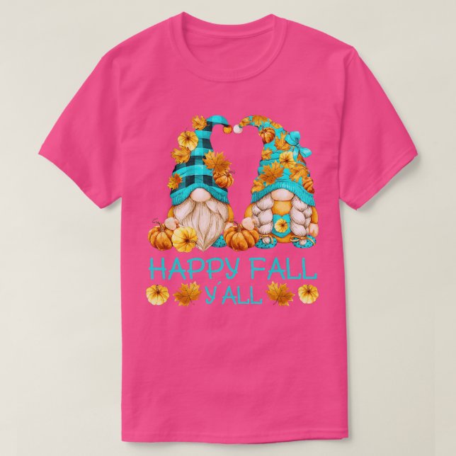 Camiseta Feliz Queda Yall Gnomes Com Pumpkin Para O Outono  (Frente do Design)