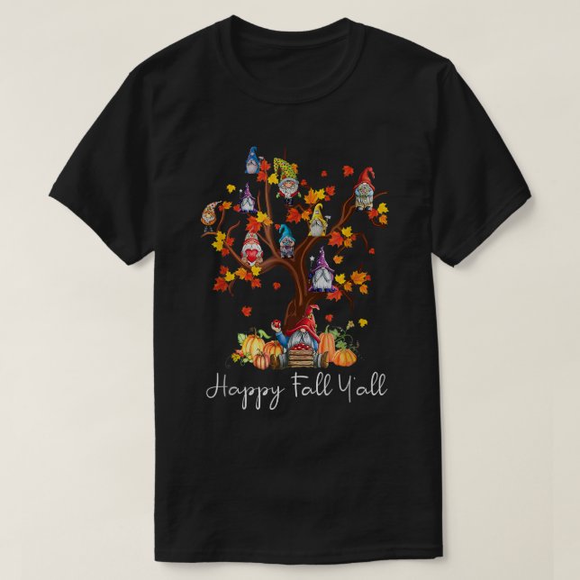 Camiseta Feliz Queda Yall Gnomos Pumpkin Autumn Tree Thankg (Frente do Design)