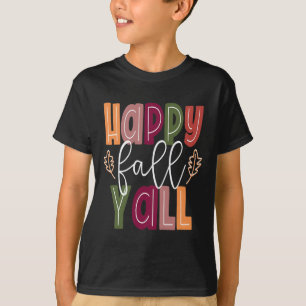 Camiseta Feliz Queda Yall Pumpkin Dia de Ação de Graças Cor