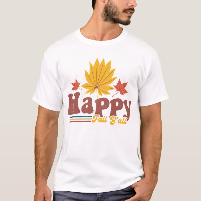 Camiseta Feliz Queda Yall Pumpkin Halloween Groovy Fall Sea (Frente)
