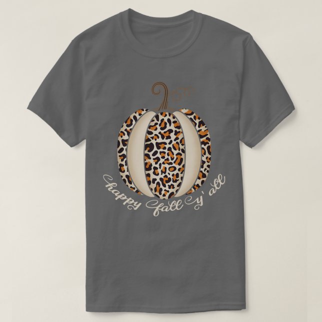 Camiseta Feliz Queda Yall Pumpkin Leopard Imprima Ação de G (Frente do Design)