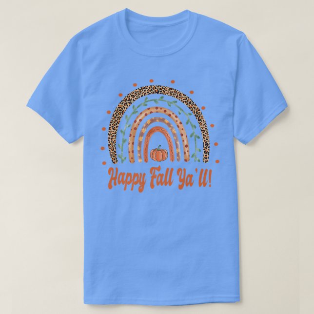 Camiseta Feliz Queda YallFall Autumn Boho RainbowLeopardo (Frente do Design)