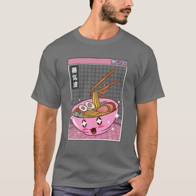 Camiseta Feliz Ramen Bowl Digital Japão Estilo Otaku Anime  (Frente)