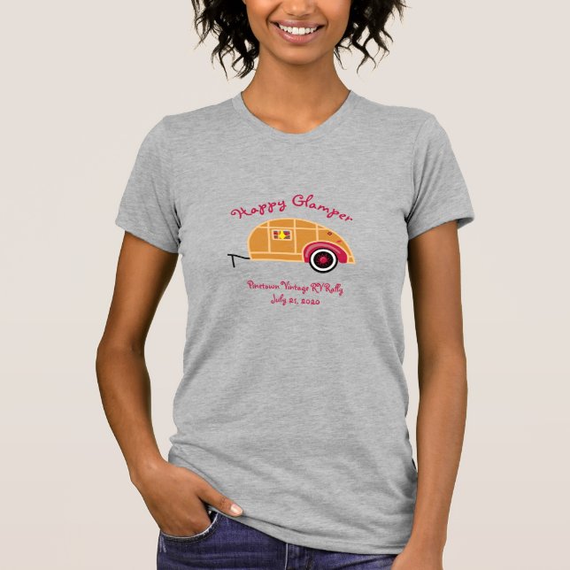 Camiseta Feliz Reboque de Teardrop Vintage Glamper (Frente)